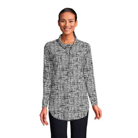 Lands End Cowl tie neck performance top Small 6-8 black etched pattern - Picture 2 of 9
